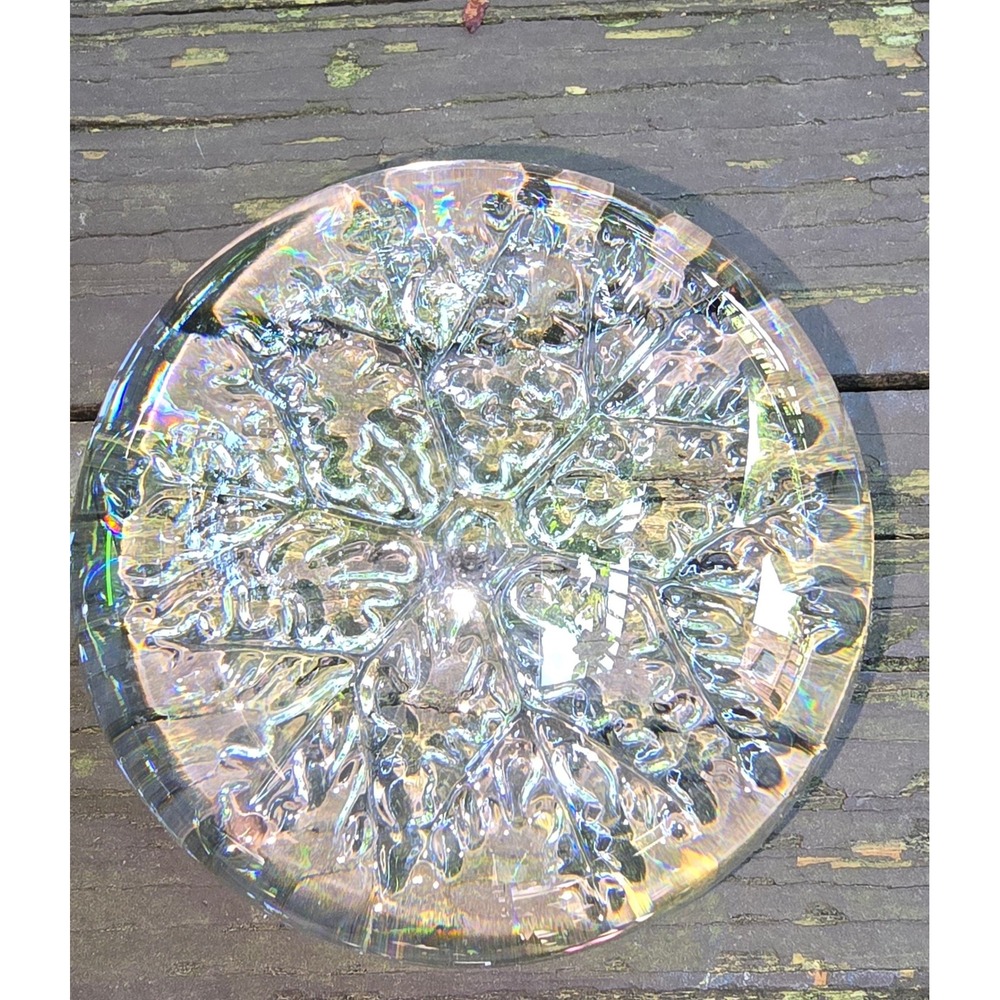 Vintage Clear Glass Snowflake Dome Paperweight 3.5 Inch Winter Desk Decor